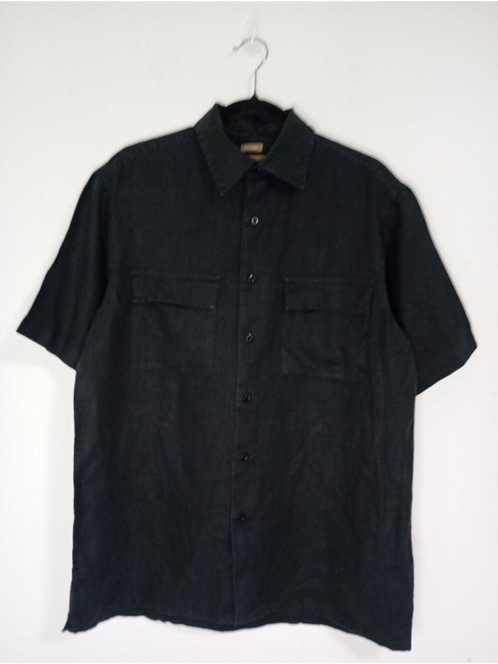 Bruno New York 100% Linen Button-Up Shirt Size M Mens Black Short Sleeve Summer